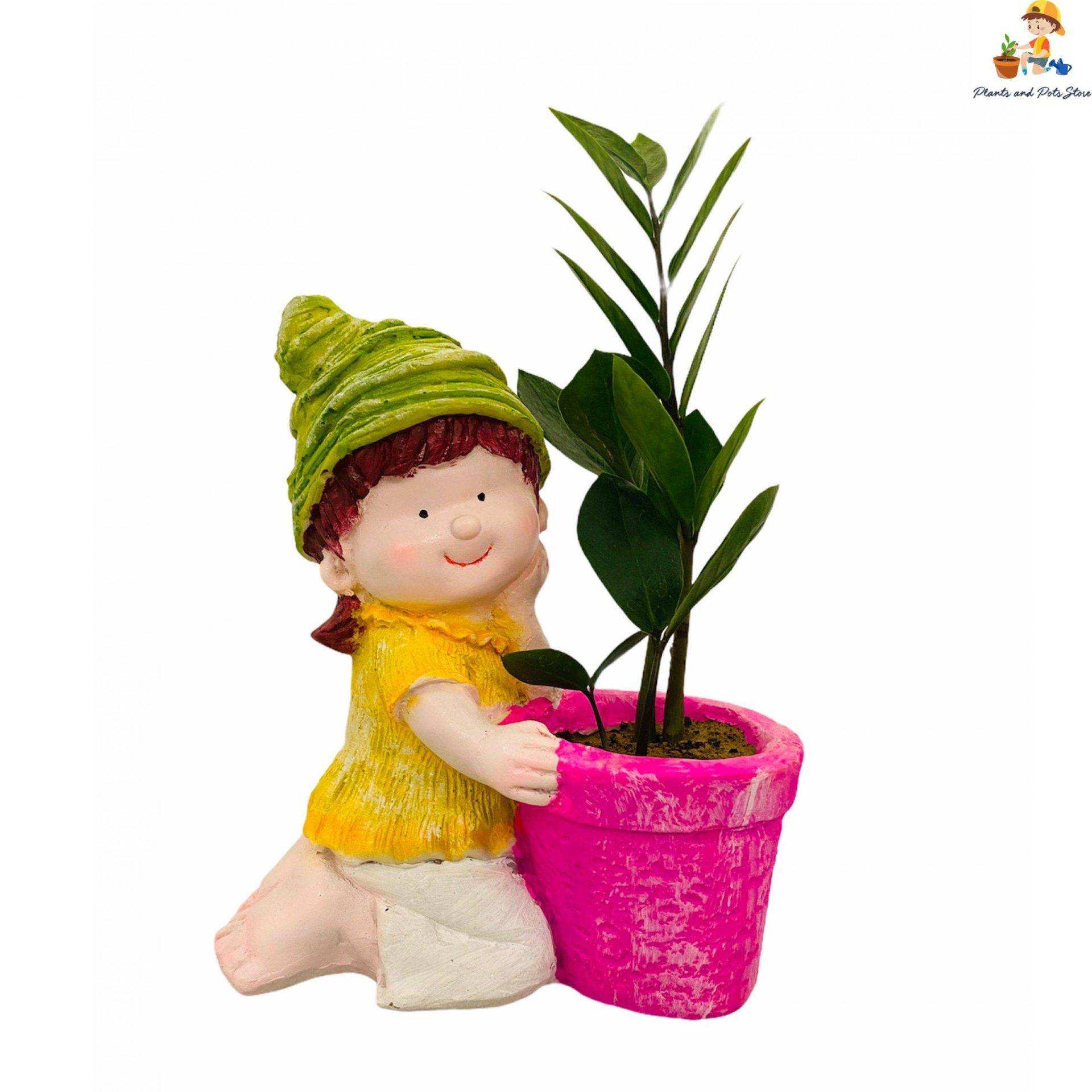 Cute Resin Girl with zz Plant