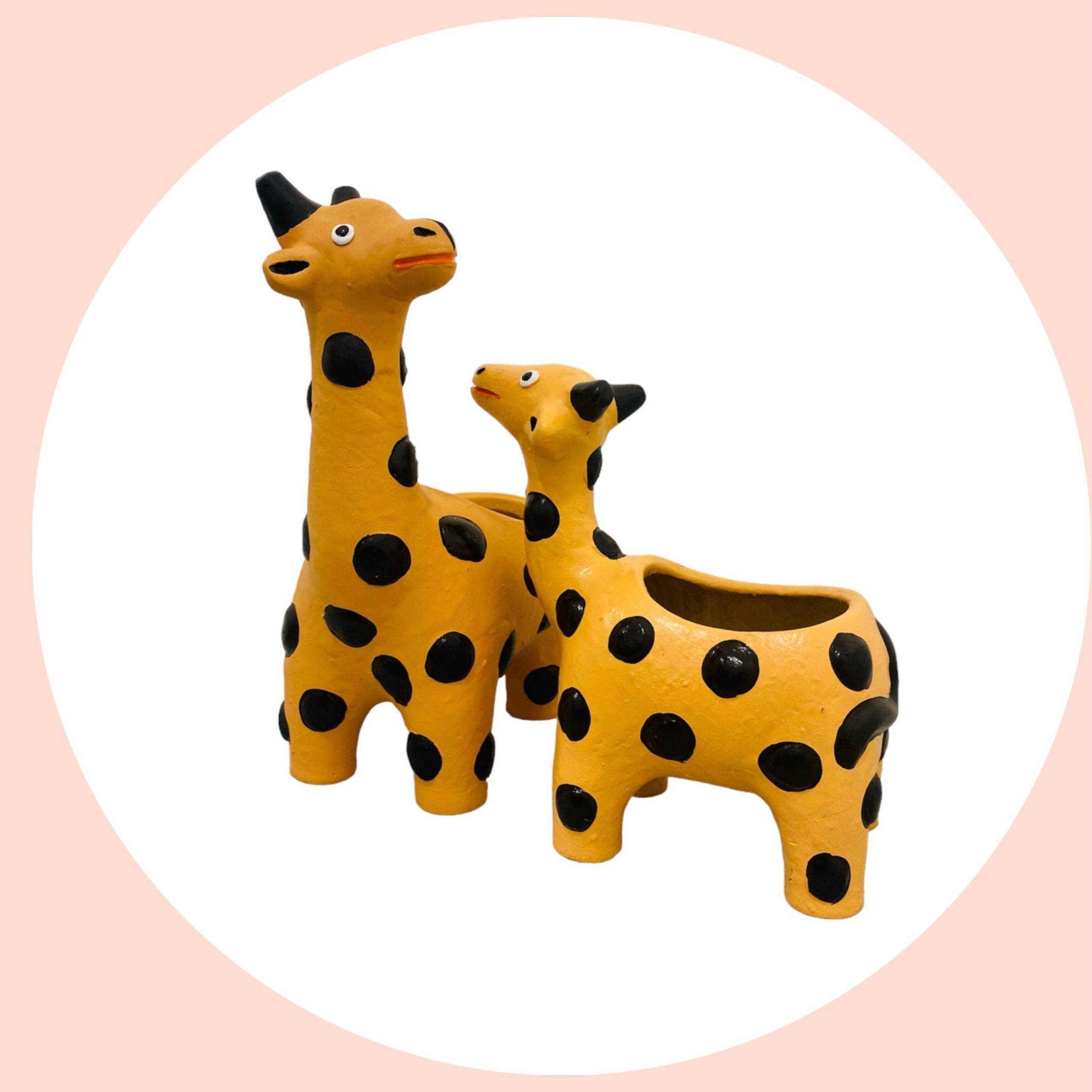 giraffe terracotta pot with pair